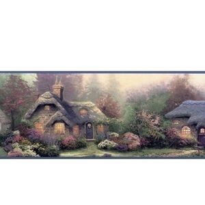 Vtg Thomas Kinkade Wallpaper Border Cottage Village 5 Yards NEW Sealed TK3031B